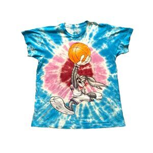 Bugs Bunny Shirt Adult Medium Blue Tie Dye SPACE JAM Looney Tunes Basketball Men